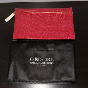 New! Carolina Herrera Red Glitter Cosmetic Bag